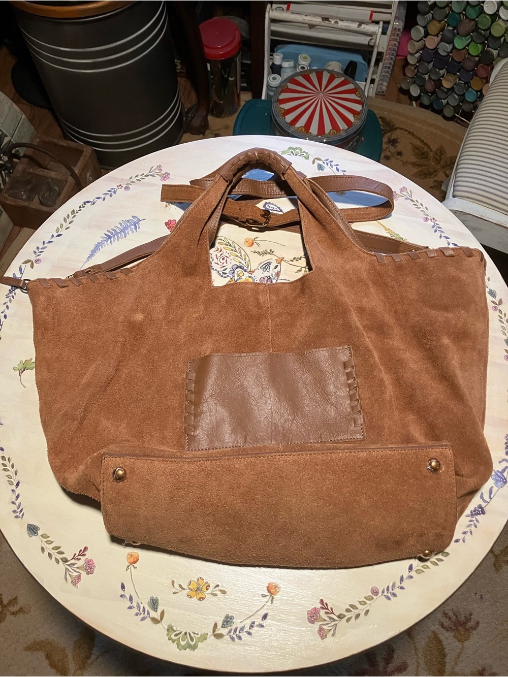 Haute Hippie Chestnut Suede Tote with Leather Trim